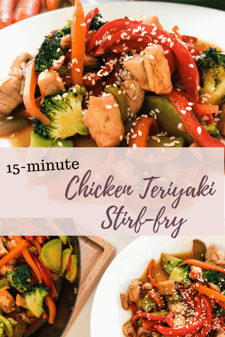 This Chicken Teriyaki Stir-fry is quick & easy to make with your own homemade teriyaki sauce (included in the 15 minutes!), and so filled with beautiful crisp rainbow veggies that you don't even need to add rice if you don't feel like it. Better than take-out any day of the week, both for your tastebuds and for your health! #alwaysusebutter #chickenteriyaki #stirfry #recipe